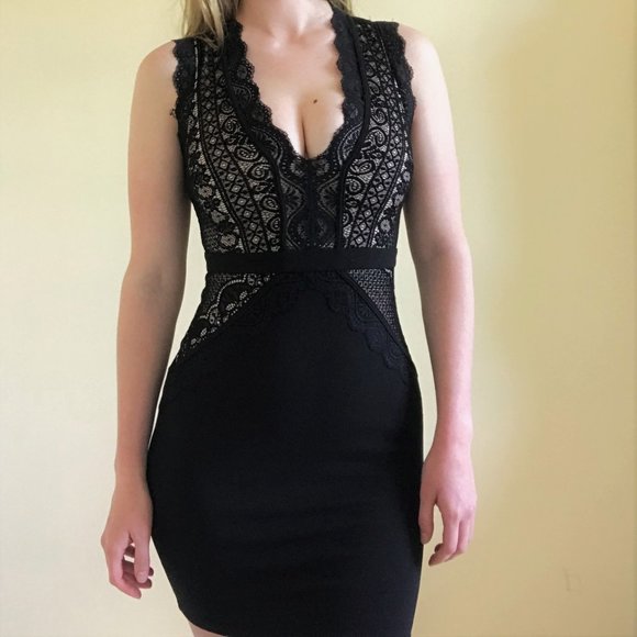 AKIRA Dresses & Skirts - Sexy Akira Bodycon Black Lace Homecoming Dress